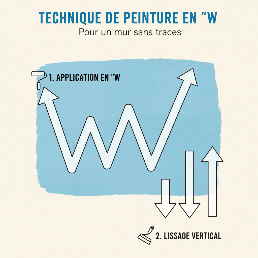 Schéma de la technique en W pour peindre un mur sans traces
